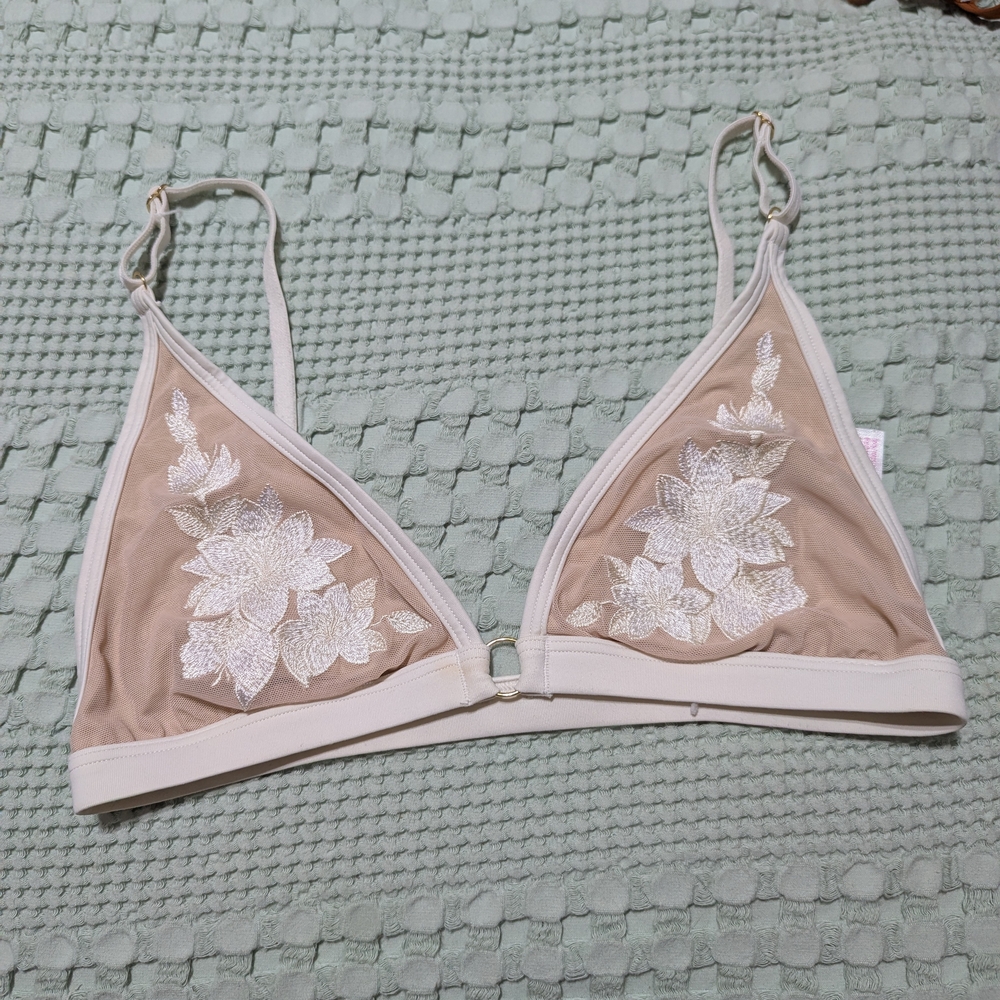 PINK Victoria's Secret Floral Mesh Bralette - Cream